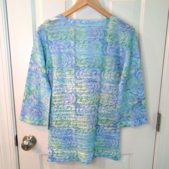 Before & Again Banded Bell Sleeve Top Blue Green Small - Picture 2 of 10